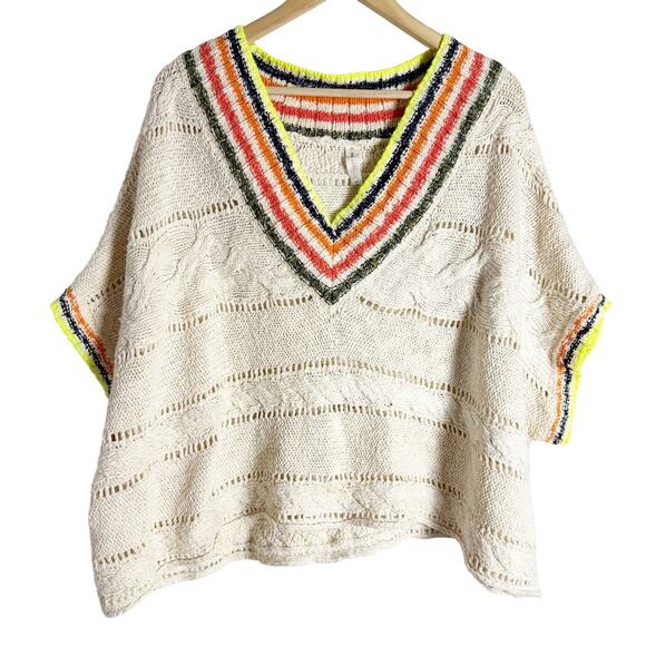 Anthropologie Daily Practice Striped Poncho V-Neck Knit Pullover Sweater L - Picture 5 of 13